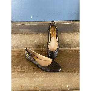 Michael Kors black reptile embossed ballet flat w/ gold hardware